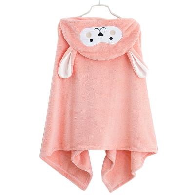 China Kid Safe Coral Fleece Thickened Cartoon Absorbent Baby Shower Cape Covering Cloak Kids Bath Towel for sale