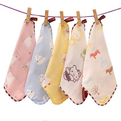 China Six Layer Gauze Cotton Baby Child Safe Absorbent Gauze 25*25 Jacquard Baby Towel Saliva Towel for sale