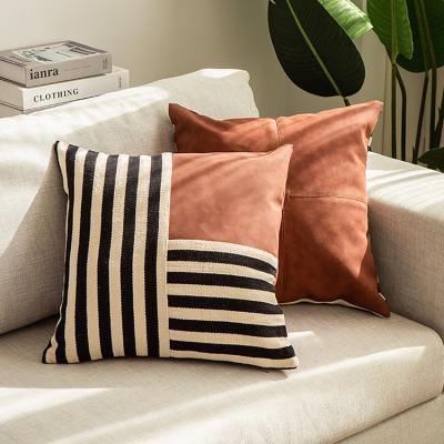 China Anti-Static PU Cotton Polyester Stripe Quilting Case Bedroom Cushion For Leaning On Sofas Sit for sale