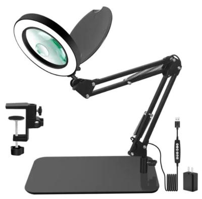 China 2 in 1 Long Arm Desk Magnifier LED Lamp with Adapter for sale