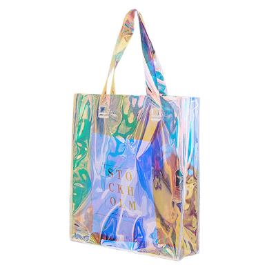 China Fashion Sports Hologram PVC Tote Bag Clear Laser Handbag Transparent Handled PVC Holographic Shopping Bags for sale