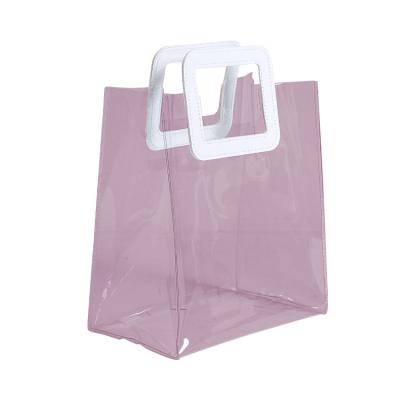 China Custom Plastic Transparent Recycled Zipper Eco-friendly Reusable PVC Color PVC Shopping Bag Tote Bag With Handle for sale