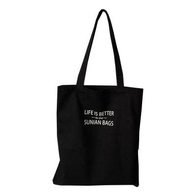 China Fashion Handled Logo Letter Printing Shoulder Canvas Simple Custom Made Bags Portable Cross - Body Canvas Tote Bag for sale