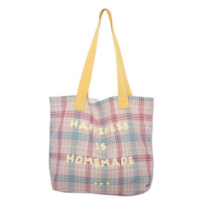 China Other Hot Sale YIMYIK Letter Plaid Canvas Handbags Casual Shopping Tote Bags For Women for sale