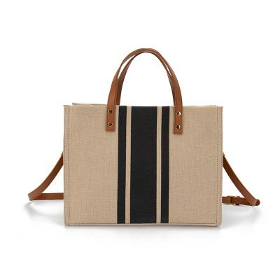 China Lady Women's Briefcase Stripe Shoulder Bag Professional Large Capacity Canvas Single Swapping Large Bag for sale