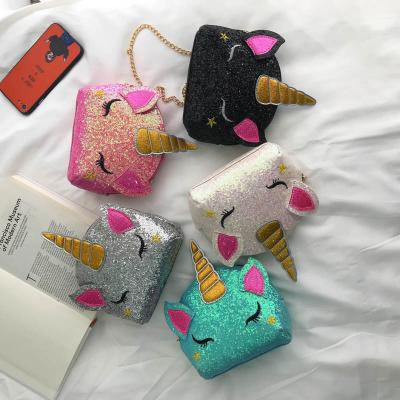 China Girls 2020 Cute Sequin Fashion Unicorn Wallet Shoulder Bags Kids Mini Purse Teenage Girls Fashion Sequined PU Leather Unicorn for sale