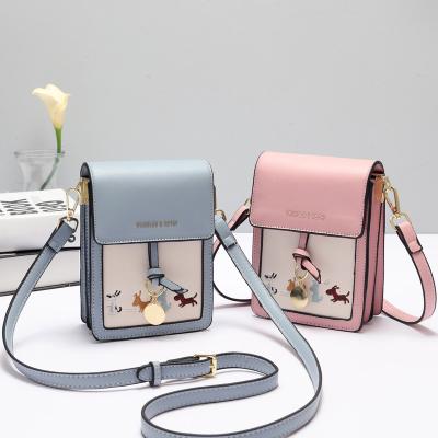 China Wholesale High Quality Small Embroidery Mobile Phone Leather Cross - Body Bag For Women Payment Card Wallet Ladies Shoulder Bag Mobile Phones Pinch for sale