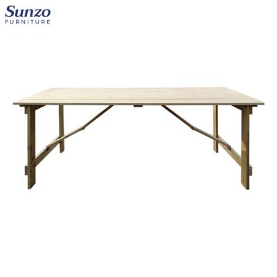 China New Style Pine Rustic Wedding Wooden Farmhouse Solid Wood Folding Table for sale