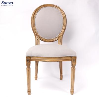 China Vintage Dining Chair Antique French Rustic Style Oval Wooden Back Upholstery Dining Chair for sale