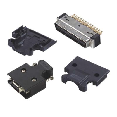 China PBT UL94-V0 MDR 26 SCSI Mini Centronics pin with black plastic dustover side screw for cable assembly for sale