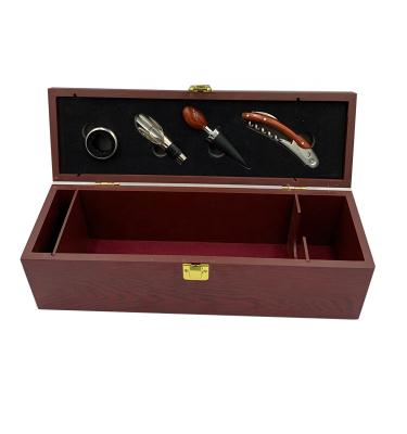 China Handmade Stock Hot Selling Luxury Wooden Wine Box For Single Bottle With Wine Accessories for sale