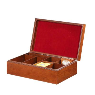 China Handmade Handmade Hot Sale Custom Design Brown Lacquer Finish Wooden Tea Box for sale