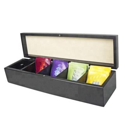 China Handmade Lacquer Matte Black Finish Wooden Tea Box For 5 Compartments for sale