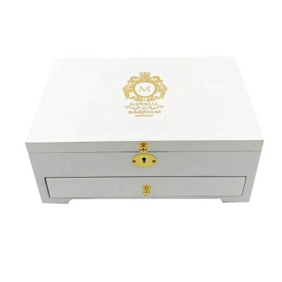 China New Design Handmade Matte White Lacquer Finish Luxury Wooden Jewelry Box With Drawer for sale