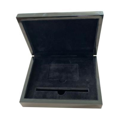 China New Design Piano Black Handmade Lacquer Finish Luxury Wooden Pen Cards Gift Box for sale