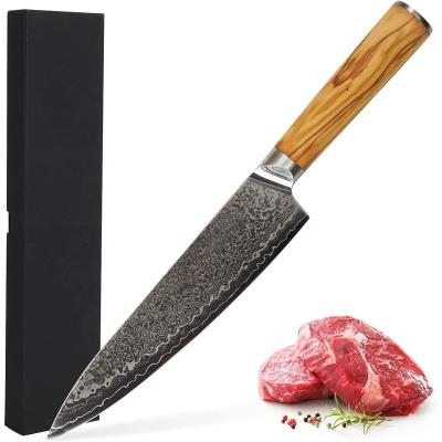 China Stocked Shieryue Damascus Kitchen Knife with Gift Box Customized, Olive Wood Handle Japanese Damascus Damascus Steel Knife for sale