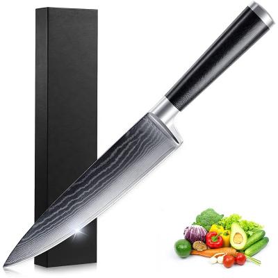 China Popular Damascus Kitchen 8 Inch High Carbon Steel Chef Knife With Ergonomic G10 Handle for sale