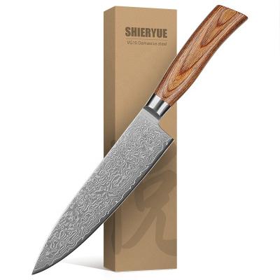 China Shieryue Stocked 8 Inch Pakka Wood Chef Knife Custom Pakka VG10 Damascus Kitchen Knife for sale