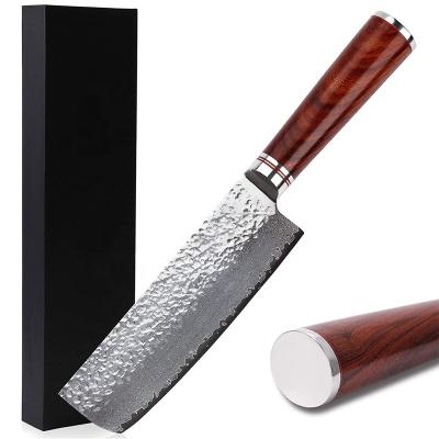 China Stocked OEM/ODM Japanese nakiri kitchen cleaver knife wood handle Nakiri Damascus knife for sale