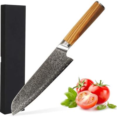 China 2022 Popular New Design Olive Wood Handle Japanese Knives Damascus Natural Steel Kitchen Santoku Knife for sale