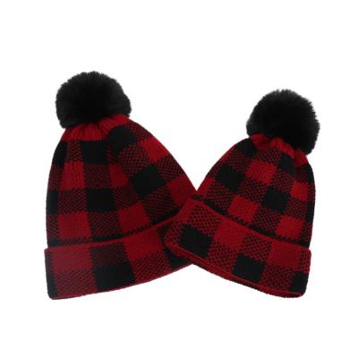 China COMMON Christmas Acrylic Lattice Style Kids Hats Baby Beanie Winter Hats For Mom And Baby for sale