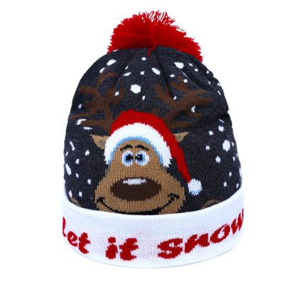 China New Winter JOINT Jacquard Fashion Winter Festival Christmas LED Knitted Cap Beanie Hats for sale