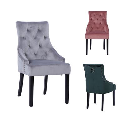 China Wholesale Contemporary Style High Quality European Customized Velvet Upholstered Fabric Adorned Back Dining Chair for sale