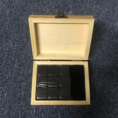 China Reusable Black Basalt Cooling Stone Ice Cubes Food Grade Whiskey Cubes Gift Boxed Wooden Whiskey Drinks Cubes Eco-Friendly Sustainable Wine for sale