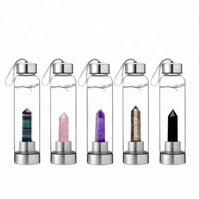 China Wholesale PORTABLE Glass Water Bottles Colorful Glass Water Bottle Glass Water Bottle With Crystal Stone With Customize Logo for sale