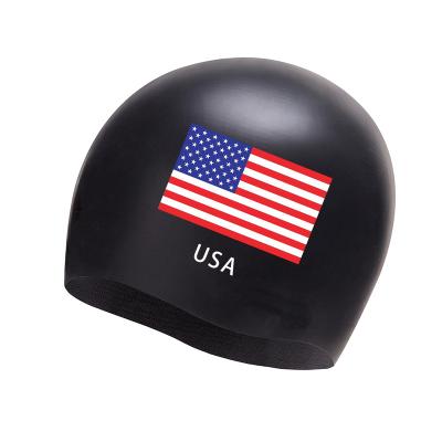 China Multicolor ZLF USA Flag Swimming Cap OEM Silicone Waterproof Logo Durable Eco-Friendly Swimming Cap For Swimming Match Design for sale