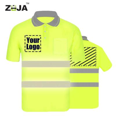 China Hi Strength ZUJA Workwear Construction Shorts Sleeve High Fluorescent Yellow Reflective Vis Shirt For Man for sale