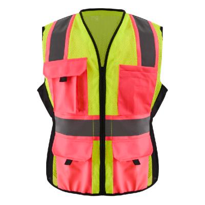 China ZUJA Water Proof Zipper Pocket Reflective Women High Tape Pink Safety Vest for sale