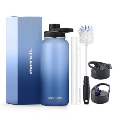 China New PORTABLE Wide Mouth Bottle Set Double Wall Vacuum Insulated Stainless Steel Sports Water Bottle With Straw Brush Lid for sale