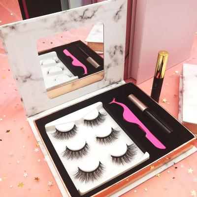 China Handmade Black Fake Mink False Eyelashes from Mink Lashes 3d Strip Natural Comfortable Fluffy Fur Look for sale