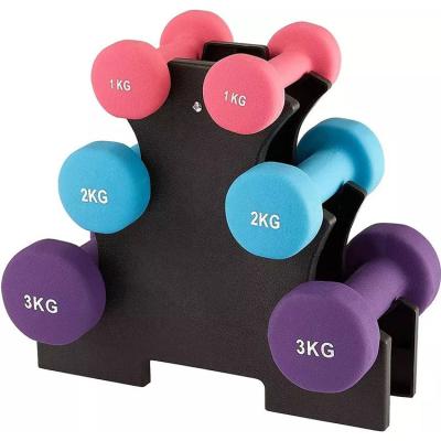 China 1-4Kg Sports Gym Equipment Pesas Hexagon Hantel Comfortable Cast Iron Dumbbells Set With Rack For Weight Lifting for sale