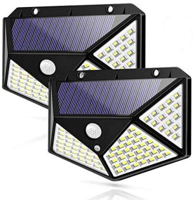 China Outdoor Solar Garden Lights Motion Sensor 100 LED Wall Lights With 3 Wide Angle 270 Mode Outdoor Lights IP65 Waterproof for sale