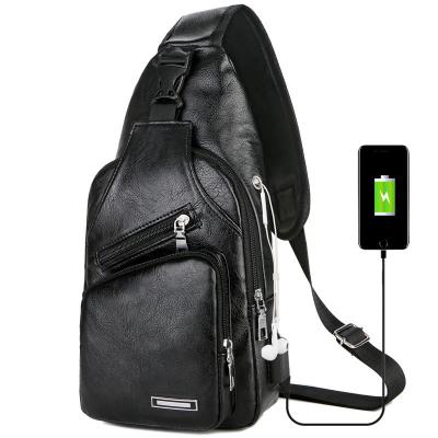 China Custom Waterproof PU Leather Messenger Sling Bag Men Cross - Body Chest Bag With USB Charging Port for sale