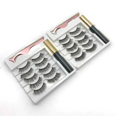 China No Glue 5 Pairs False Magnetic Eyelashes With Waterproof Magnetic Liquid Eyeliner With Tweezers for sale