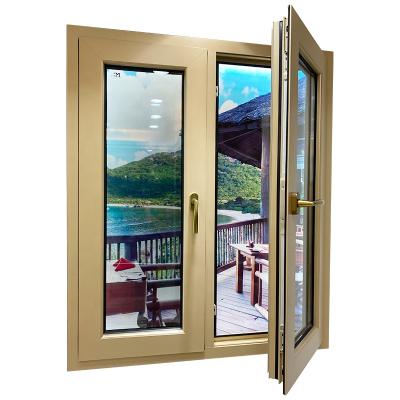 China Aluminum Windows Inward Opening Screen Magnetic Color Gold Soundproof Residential Casement Windows for sale