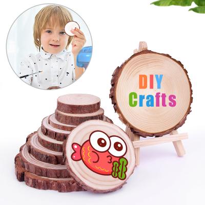 China Decoration 3-11cm Wooden Natural Pine Round Unfinished Wood Slices Circles With Tree Bark Log Discs DIY Crafts Wedding Party Painting Decor for sale