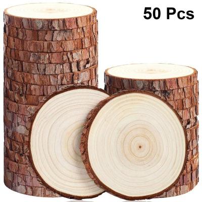 China 5-100PCS Thick Natural Pine Wood Round Unfinished Wood Cuts Circles Slices With Tree Bark Log Discs DIY Opens Wedding Party Painting for sale