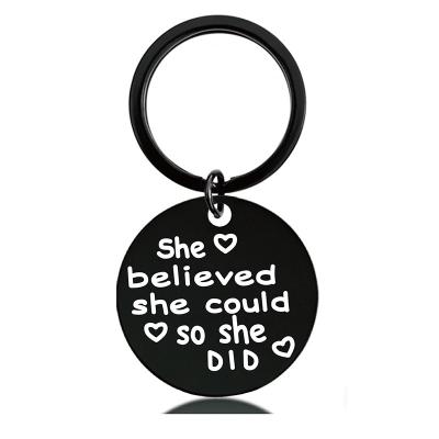 China New Hot Sale Black Circle Engraved Parent Gift Engraved Metal Key Chain 30mm for sale