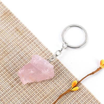 China Natural Raw Rough Custom Healing/Ball Crystal Healing Stones Key Chain Pendant Ring Decoration Metal Amethyst Keychain for sale