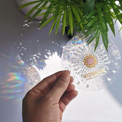 China Custom Waterpoof Maker PVC Decoration Hologram Rainbow Window Stickers Decal Printing Suncatcher Window Sticker for sale