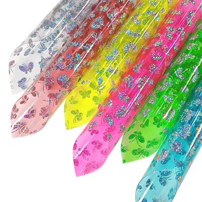 China Bags/Decoration/Crafts/Accessories/Hangers Laser Butterfly Pattern Transparent Printed Vinyl Colored Clear PVC Fabric For Bags Craft DIY Sewing Patchwork for sale