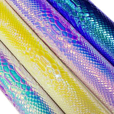 China Waterproof 91x137cm Snakeskin Grain Embossed PU Holographic Faux Leather Fabric Sheet For Making Bag/Decoration/Earring/Shoe/Craft for sale