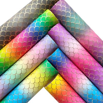 China 91x137cm Anti-rust Colorful Rainbow Stripe Vinyl Faux Leather Mermaid Printed Fabric For Making Shoe/Bag/Deco DIY Craft Sewing for sale