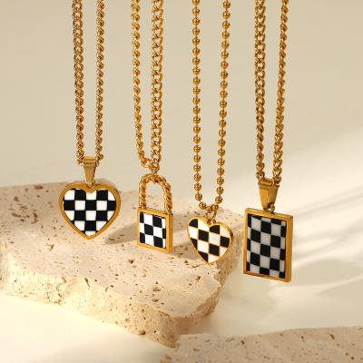 China New Small Stainless Steel Ball Necklace 18K Gold Classic Checkerboard Love Heart Lock FASHIONABLE Square Pendant Necklace for sale