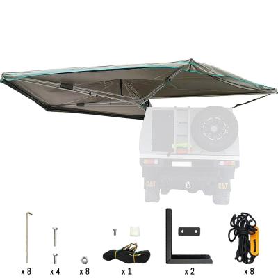 China Easy Install Heavy Duty 180 270 Degree Tent Car Awning Fold With Side Wall And Wind Support Pole for sale