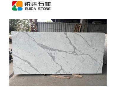 China Scratch resistance/new arrivals high temperature resistance RUIDA artificial quartz STONE Calacatta white synthetic stone slab for kitchen counter top for sale